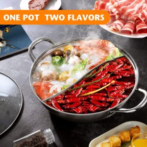 LP Living Plus Dual Sided Stainless Steel Shabu Shabu Hot Pot with Glass Lid, 30cm