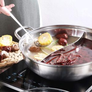 LP Living Plus Dual Sided Stainless Steel Shabu Shabu Hot Pot with Glass Lid, 30cm