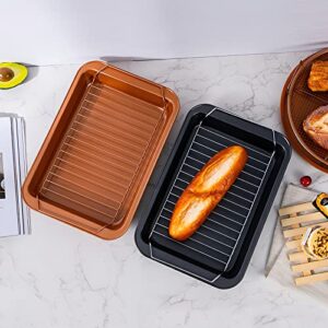 Nonstick Steel Roaster with Flat Rack Dishwasher Safe Large 14.5x10.5x2 inch PFOA Free Nonstick Roaster with Rack Cookware (14.5x10.5x2 inch, Gold)