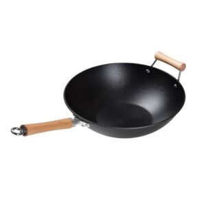 joyce chen professional series 14-inch cast iron wok with maple handle