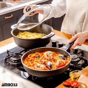 AMBOSS 11 Inch Nonstick Frying Pan –Reinforced With Titanium and Diamond Non Stick Coating Skillet Pan – No PFOA or PTFE – 4mm Heavy-gauge Body Super Easy Clean Fry Pan – Black