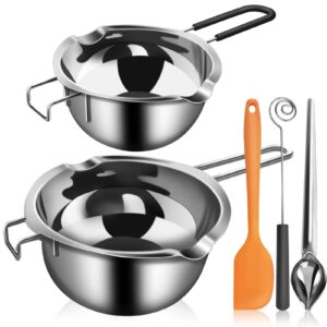 artcome 5pcs double boiler melting pot set - 600ml/0.6qt and 1000ml/1qt chocolate stainless steel melting pot, decorating spoons, silicone spatula and dipping tool for melting chocolate, candy, soap
