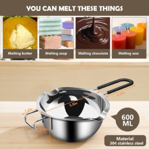 Artcome 5pcs Double Boiler Melting Pot Set - 600ML/0.6QT and 1000ML/1QT Chocolate Stainless Steel Melting Pot, Decorating Spoons, Silicone Spatula and Dipping Tool for Melting Chocolate, Candy, Soap