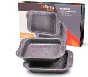 daterra cucina covered roaster - with natural nonstick ceramic coating, safe for stovetop and oven use
