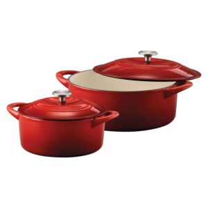 tramontina 80131/648ds enameled cast iron covered dutch oven combo, 2-piece (7-quart & 4-quart), gradated red
