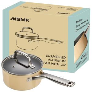 1.5 qt enamel black sauce pan with lid, msmk designed enamel exterior coating withstand high temperature and fade resistance, pfoa fre, burnt also non stick, oven safe, dishwasher safe