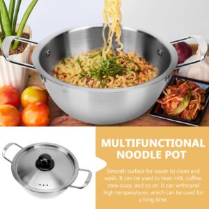 Korean Ramen Noodle Pot, 16 cm Stainless Steel Stockpot Soup Cooking Pot with Lid, Nonstick Saucepan Small Pasta Pot, Camping Cookware for Stovetop