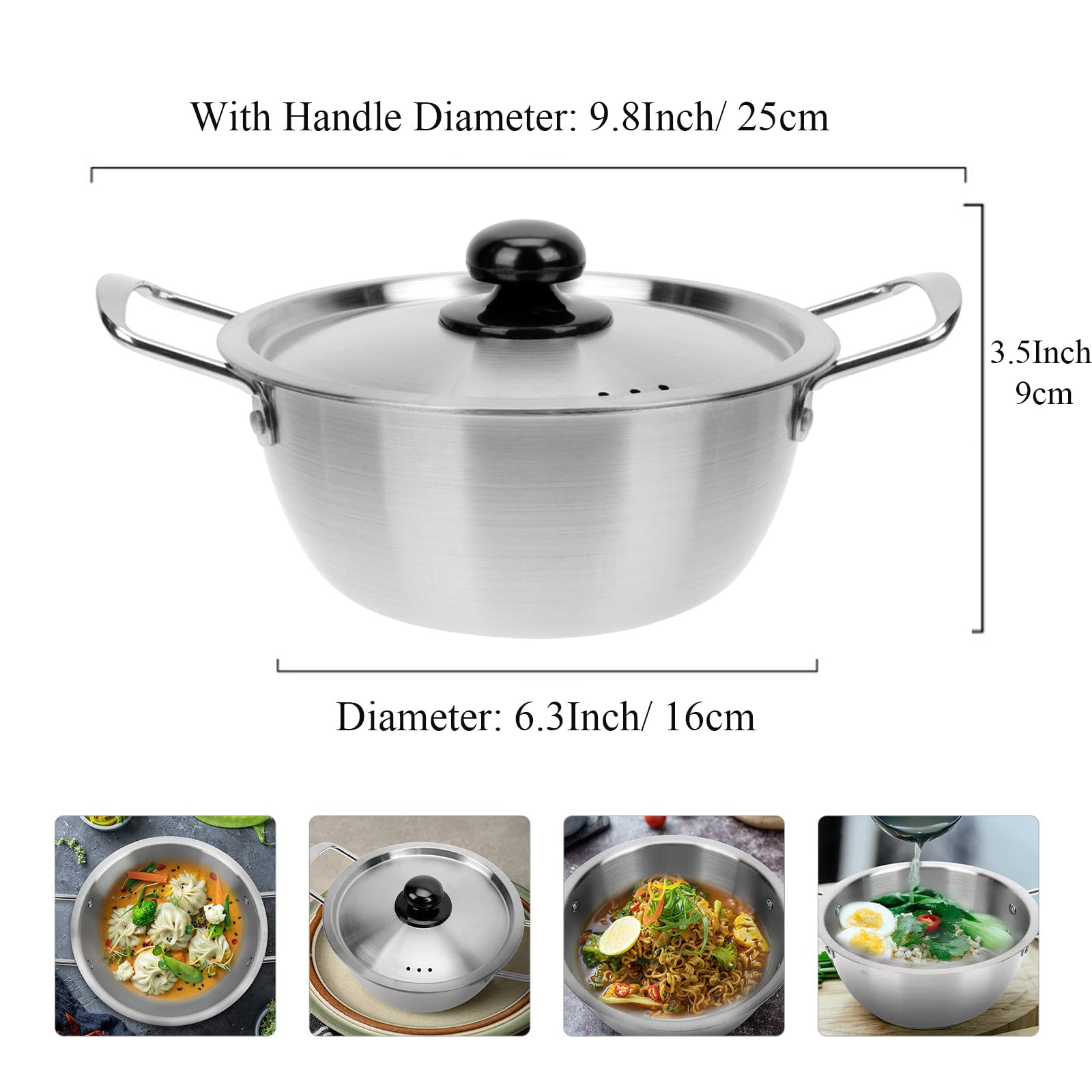 Korean Ramen Noodle Pot, 16 cm Stainless Steel Stockpot Soup Cooking Pot with Lid, Nonstick Saucepan Small Pasta Pot, Camping Cookware for Stovetop