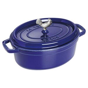 staub cast iron dutch oven 5.75-qt coq au vin cocotte, made in france, serves 5-6, dark blue