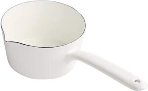 scizorito 1.2l enamel milk pan, nonstick milk pot with pour spouts, even heat conduction, easy to cook and clean, enamel pot for home kitchen or restaurant white