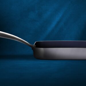 Eternal Living Nonstick Frying Pans Grill Pan Stainless Steel and Ceramic Infused Square Griddle, Blue 9.5”