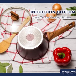 WaxonWare Non Stick Saucepan & Wok Pot, Induction Compatible & Marbellous Coating (A 100% PFOA Free Coating Made In Germany) - For Sauces, Soups, Pasta & Rice (2.2 Quart Saucepan)