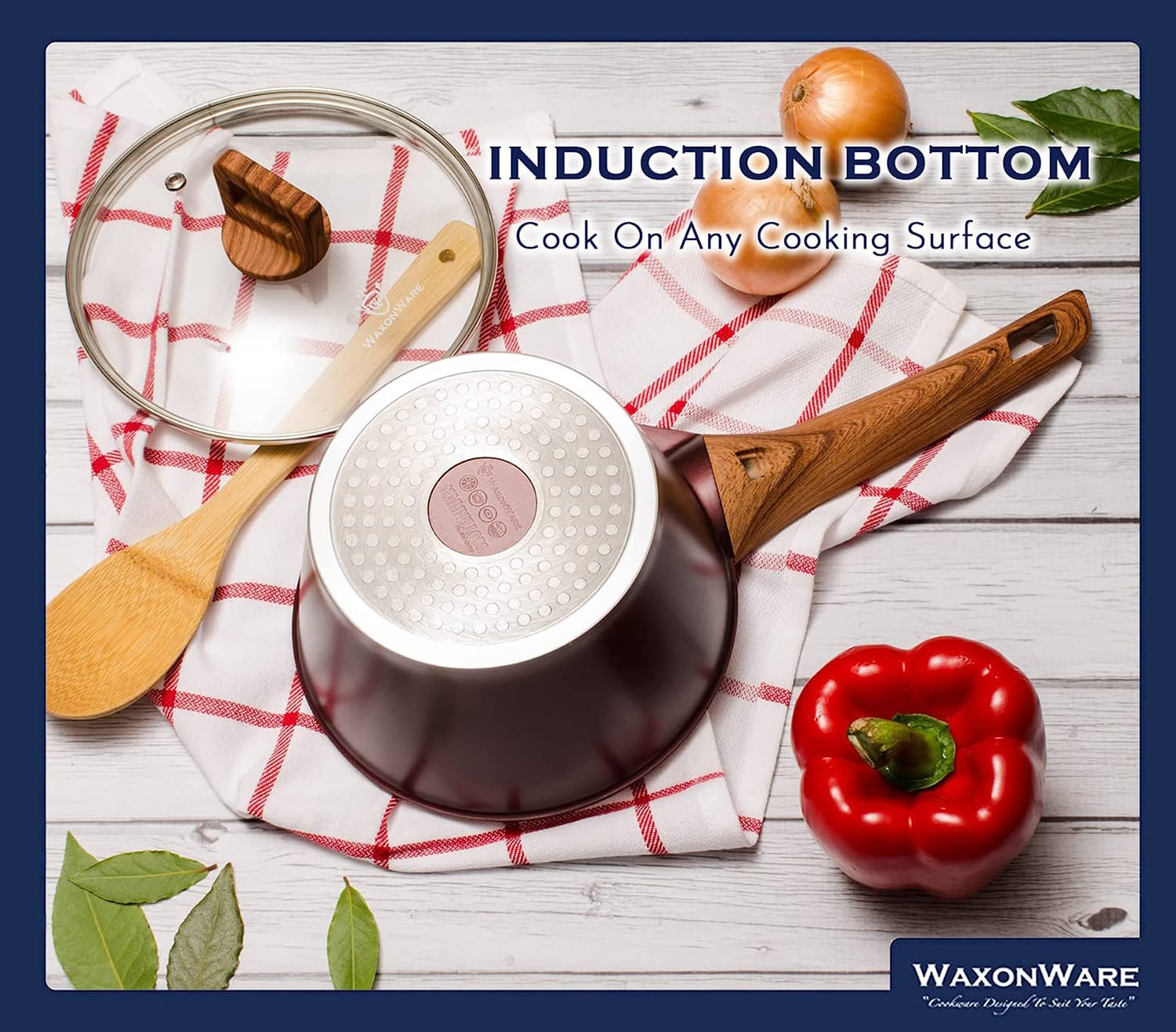 WaxonWare Non Stick Saucepan & Wok Pot, Induction Compatible & Marbellous Coating (A 100% PFOA Free Coating Made In Germany) - For Sauces, Soups, Pasta & Rice (2.2 Quart Saucepan)