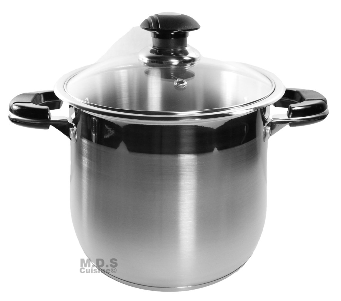 20Qt Stock Pot Stainless Steel Super Double Capsulated Bottom w/Glass Lid