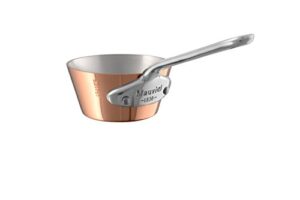 mauviel m'150 s 1.5mm polished copper & stainless steel mini splayed saute pan with cast stainless steel handles, 3.54-in, made in france