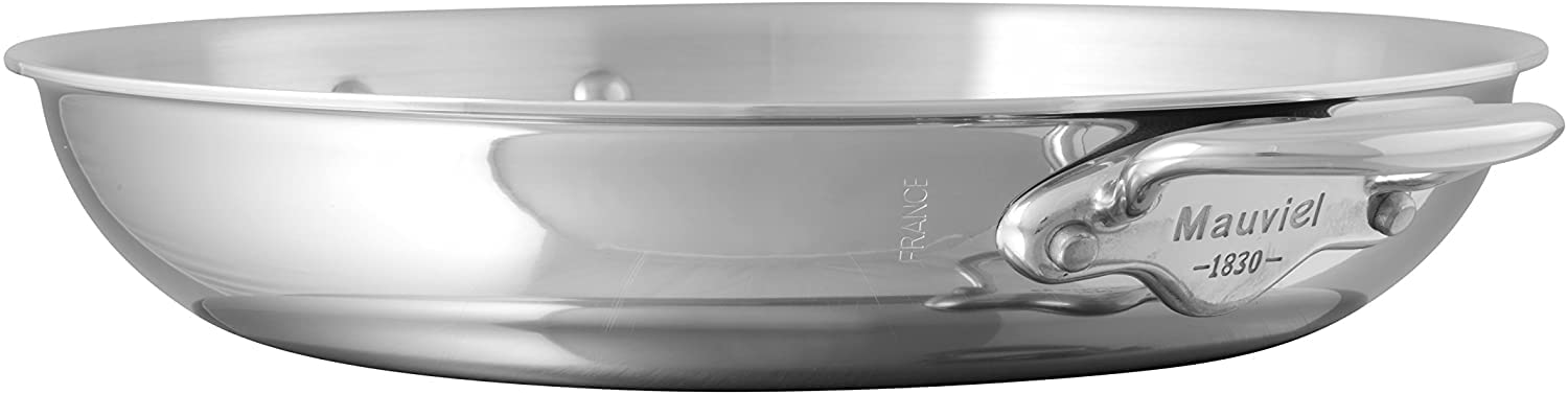 Mauviel M'Cook 5-Ply Polished Stainless Steel Round Pan With Cast Stainless Steel Handles, 9.4-in, Made In France