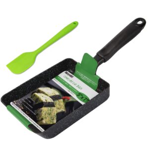 mylifeunit tamagoyaki pan, japanese omelette pan nonstick with silicone spatula, square egg pan 7 x 5 inches, black