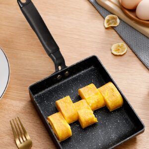 MyLifeUNIT Tamagoyaki Pan, Japanese Omelette Pan Nonstick with Silicone Spatula, Square Egg Pan 7 x 5 inches, Black