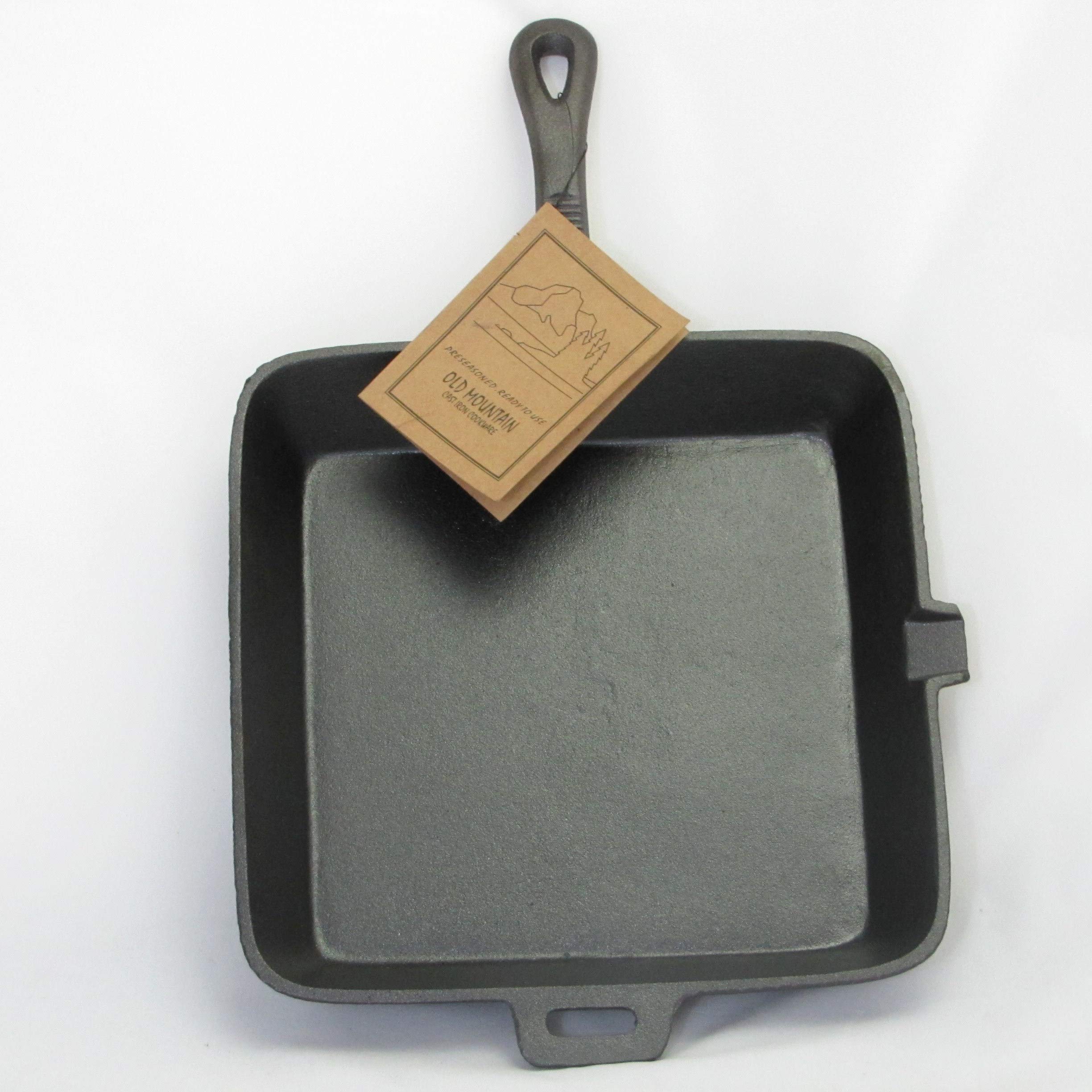 Old Mountain Pre Seasoned Square Skillet with Assist Handle, 10.5-inch Length