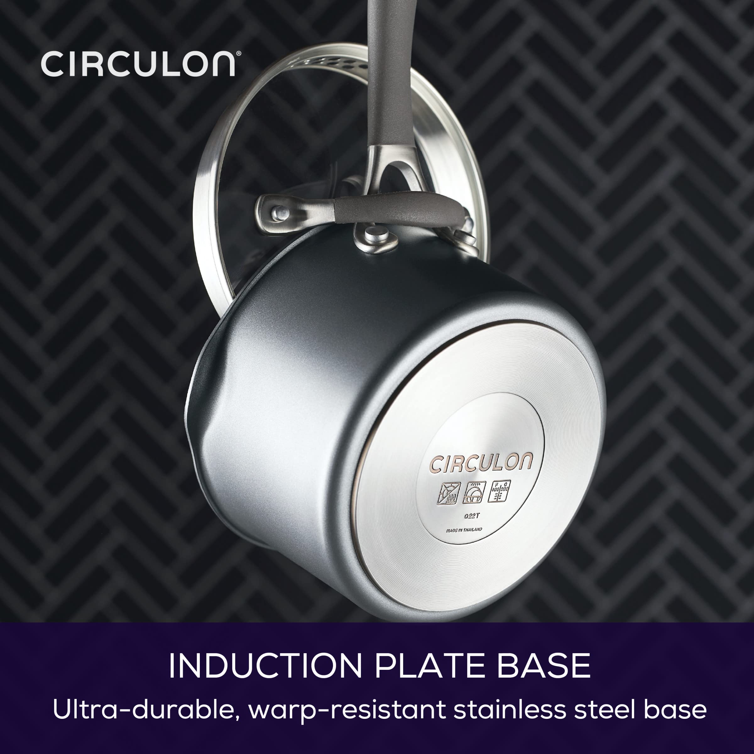 Circulon A1 Series with ScratchDefense Technology Nonstick Induction Straining Sauce Pan with Lid, 2 Quart, Graphite