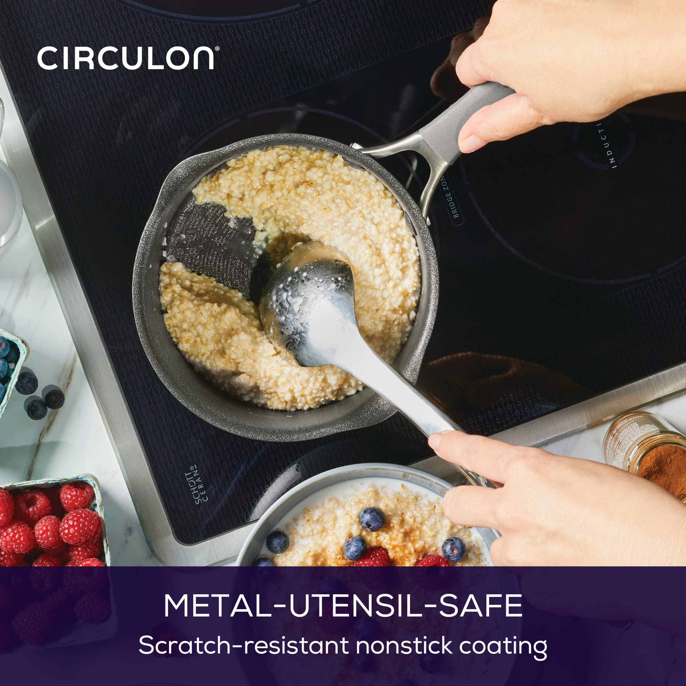 Circulon A1 Series with ScratchDefense Technology Nonstick Induction Straining Sauce Pan with Lid, 2 Quart, Graphite