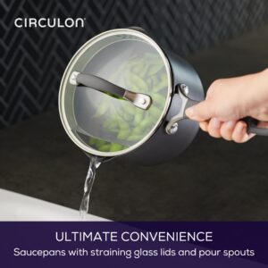 Circulon A1 Series with ScratchDefense Technology Nonstick Induction Straining Sauce Pan with Lid, 2 Quart, Graphite