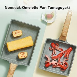 DAFEIKE Nonstick Omelette Pan Japanese Tamagoyaki Egg Pan Rectangular Small Non Stick Frying Pan 8” x 6”, Green