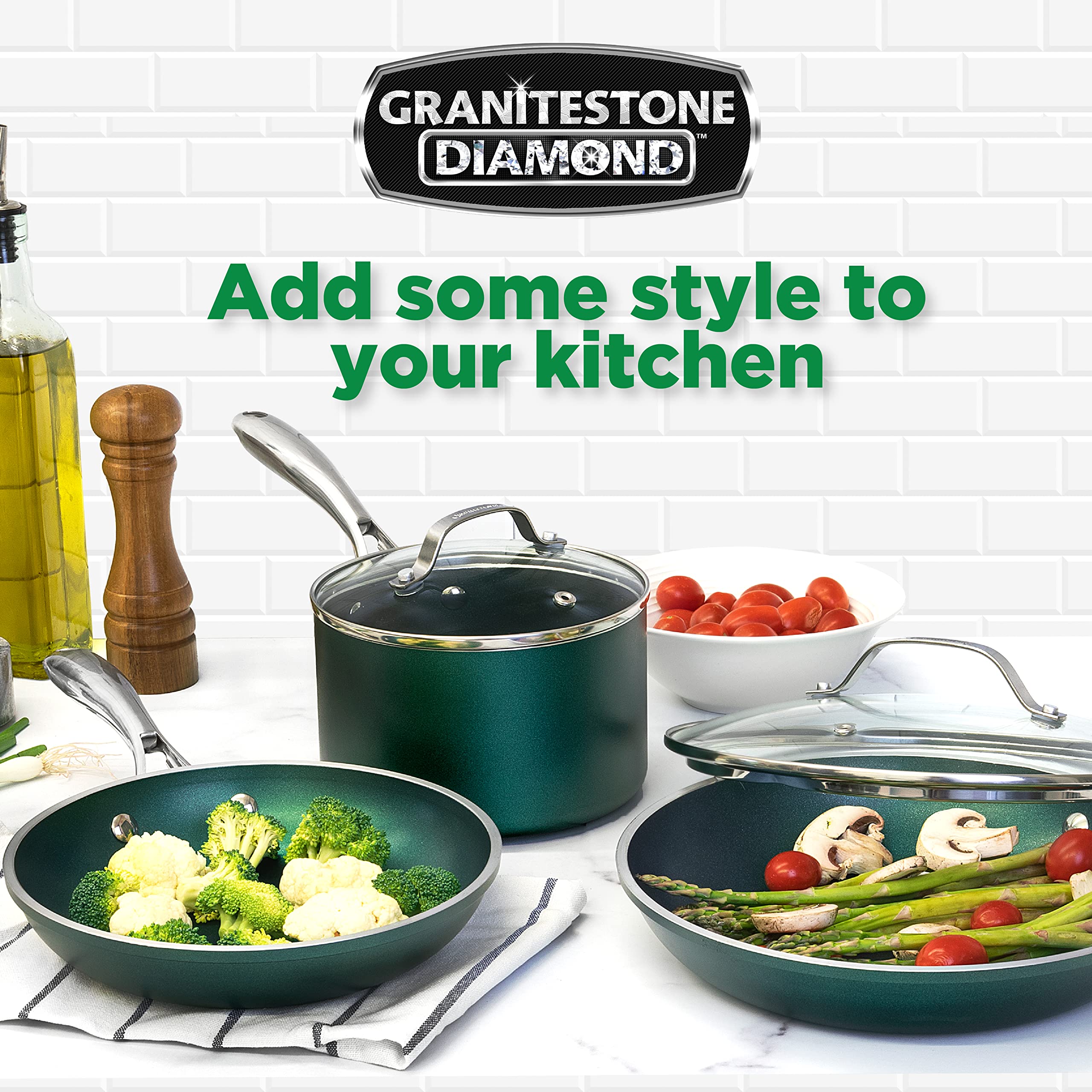 Granitestone Green Frying Pan with Ultra Nonstick Durable Mineral & Diamond Coating, Skillet with Stainless Steel Stay Cool Handle, Oven & Dishwasher Safe, 100% PFOA Free, 12""" (7383)