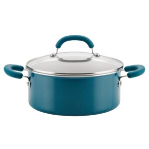 rachael ray create delicious nonstick induction dutch oven with lid, 5 quart, teal shimmer