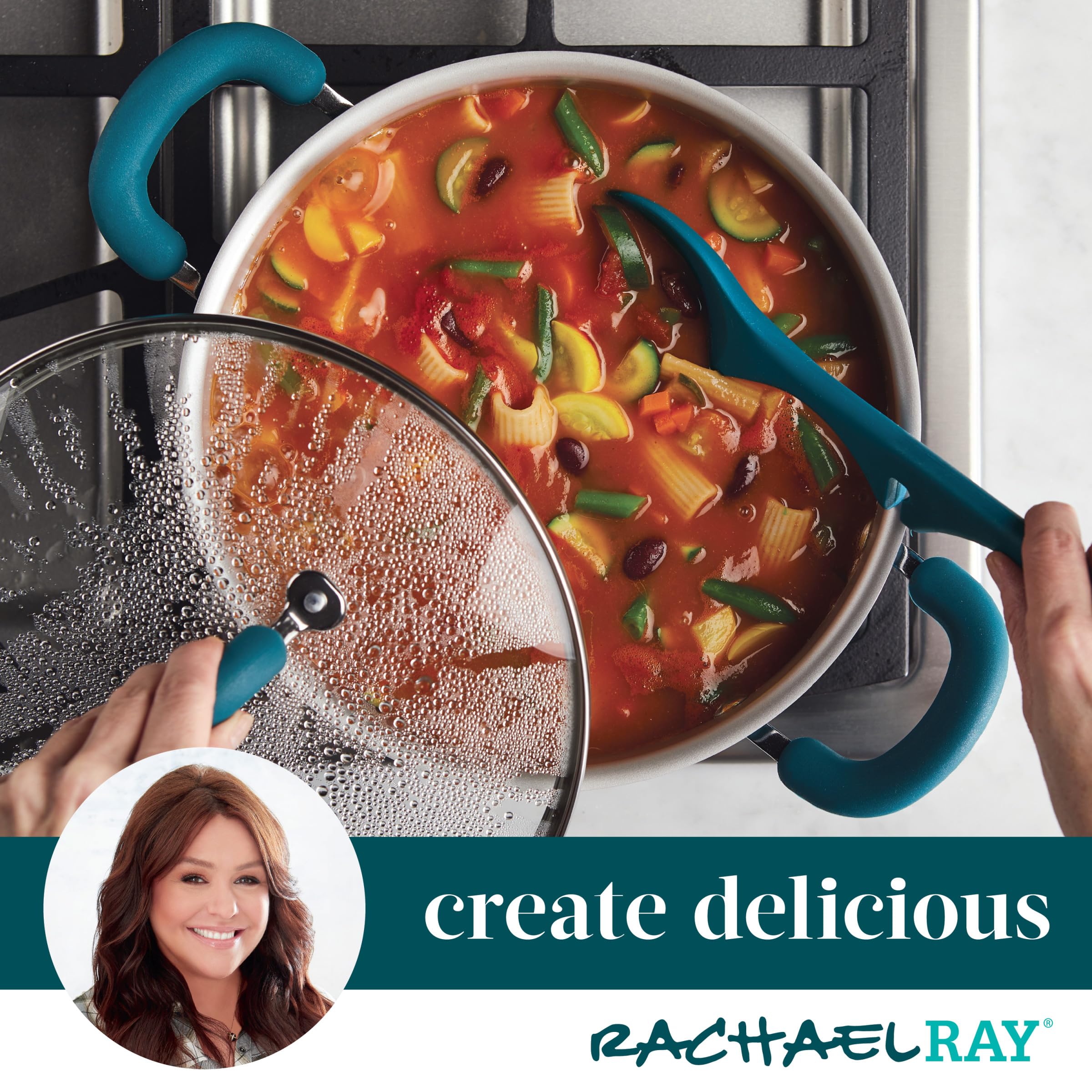 Rachael Ray Create Delicious Nonstick Induction Dutch Oven with Lid, 5 Quart, Teal Shimmer