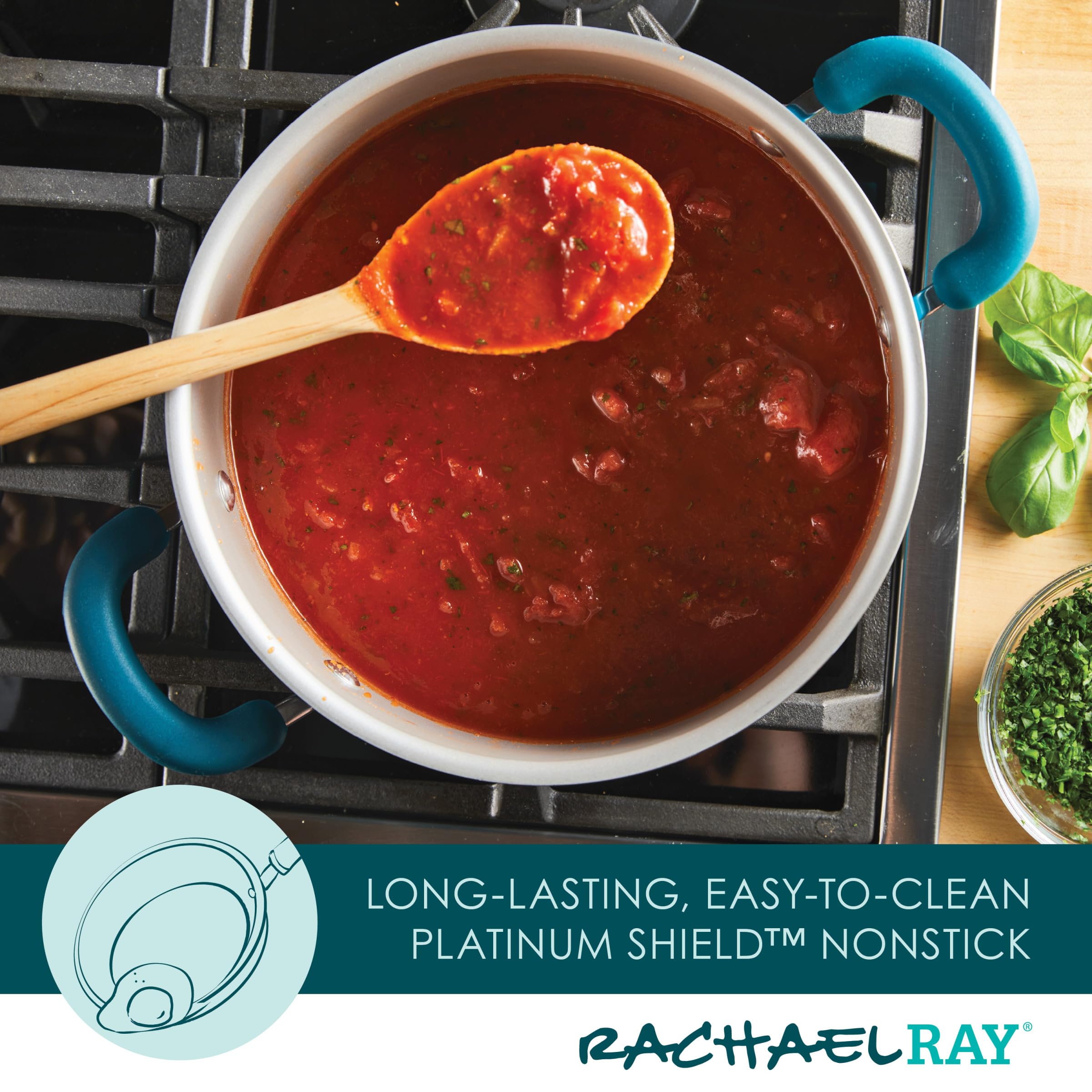 Rachael Ray Create Delicious Nonstick Induction Dutch Oven with Lid, 5 Quart, Teal Shimmer