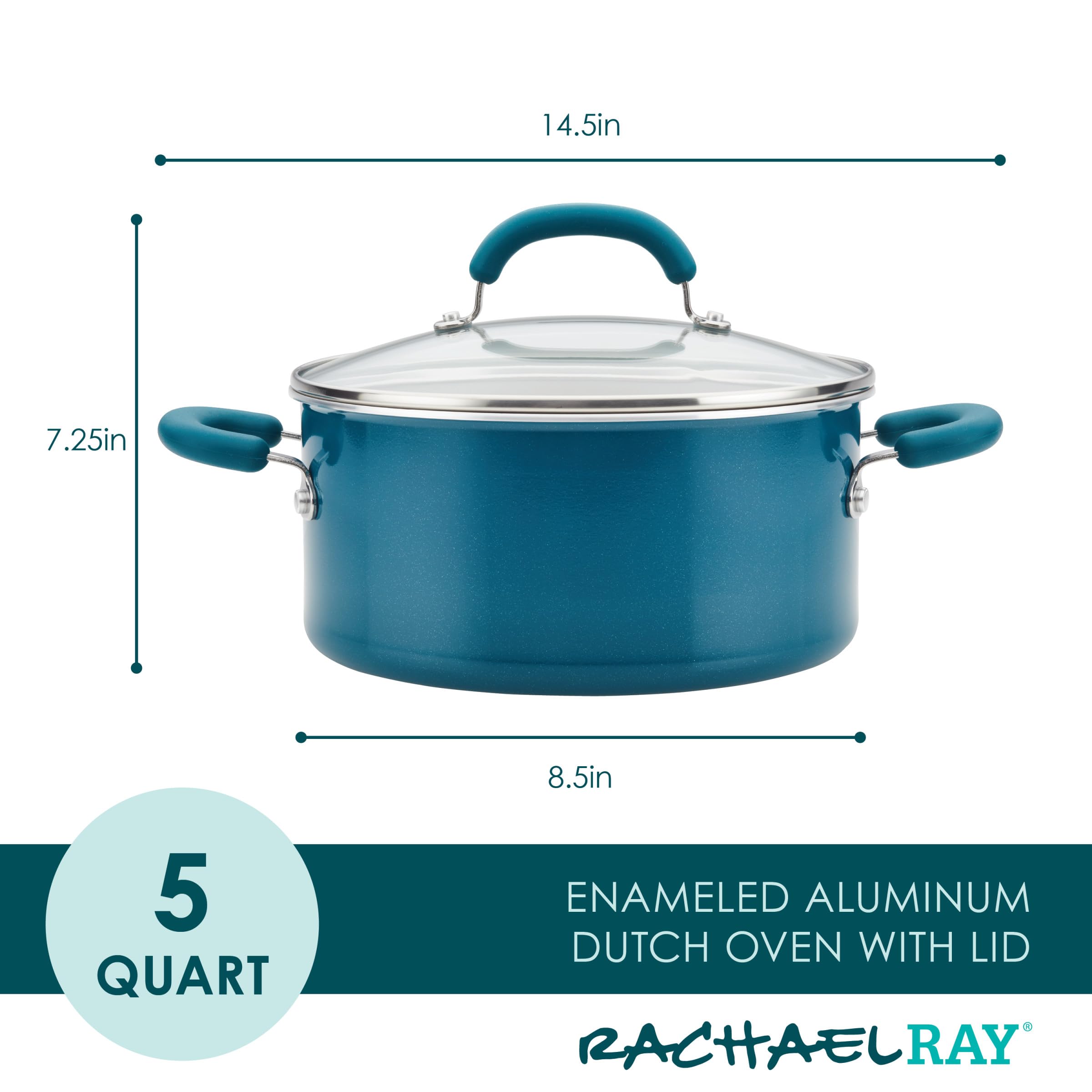 Rachael Ray Create Delicious Nonstick Induction Dutch Oven with Lid, 5 Quart, Teal Shimmer