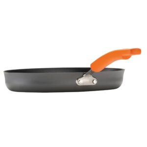 Rachael Ray Brights Hard Anodized Nonstick Square Griddle, Grill Pan (11-Inch), Gray with Orange Handles