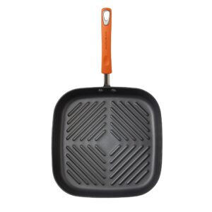 Rachael Ray Brights Hard Anodized Nonstick Square Griddle, Grill Pan (11-Inch), Gray with Orange Handles