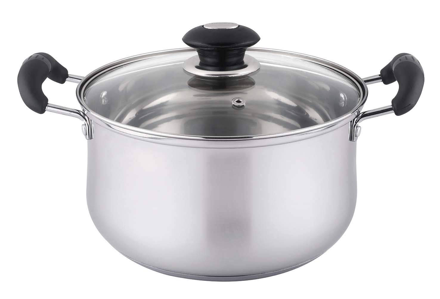 Uniware Stainless Steel Pot with Glass Lid (2 QT) Silver/Black