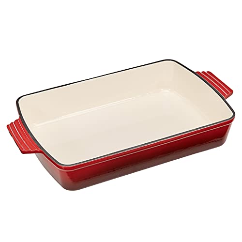 AmazonCommercial Enameled Cast Iron 13-Inch Roasting/Lasagna Pan, Red