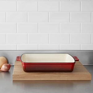 AmazonCommercial Enameled Cast Iron 13-Inch Roasting/Lasagna Pan, Red