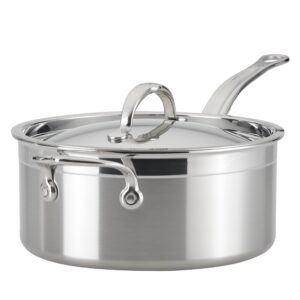 hestan - probond collection - professional clad stainless steel sauce pan, induction cooktop compatible, 4 quart
