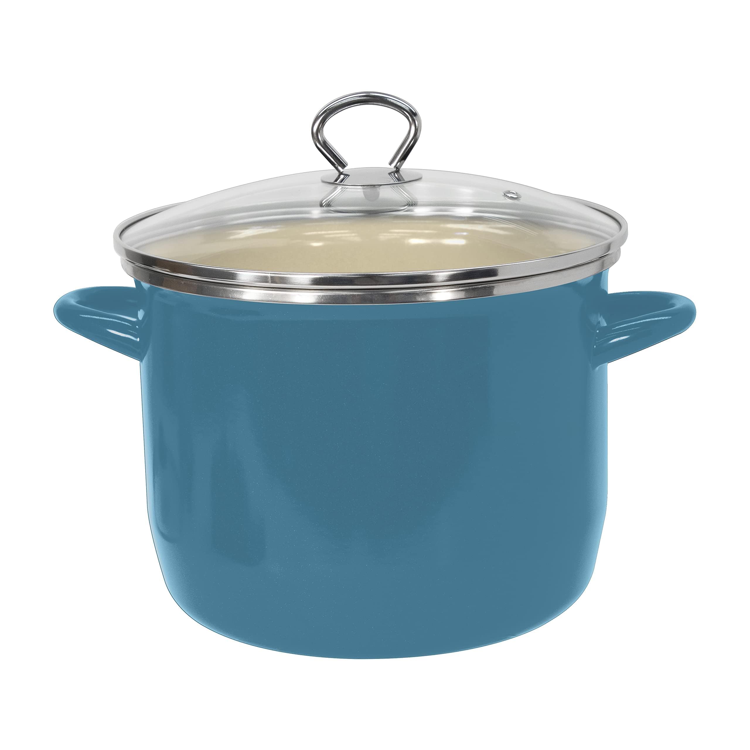 Vasconia - 8-Quart Stockpot with Glass Lid (Teal) Soup Pot for All Ranges (Enamel on Steel) Dishwasher & Oven Safe up to 350°F - Non-Reactive Enameled Interior Pot for Gumbo, Stew, Boil, Pasta, Chili