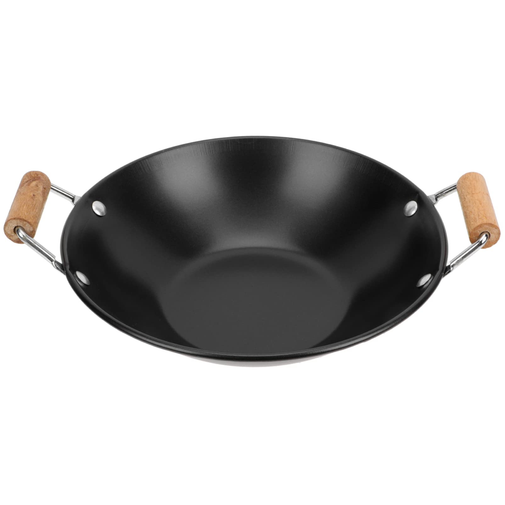 DOITOOL Japanese Shabu Pot Carbon Steel Wok Pan Stir Fry Pans with Wooden Handle Stainless Steel Pot Kitchen Cookware 9 X 11 Inch Japanese Soup Pots