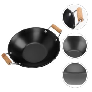 DOITOOL Japanese Shabu Pot Carbon Steel Wok Pan Stir Fry Pans with Wooden Handle Stainless Steel Pot Kitchen Cookware 9 X 11 Inch Japanese Soup Pots