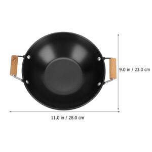 DOITOOL Japanese Shabu Pot Carbon Steel Wok Pan Stir Fry Pans with Wooden Handle Stainless Steel Pot Kitchen Cookware 9 X 11 Inch Japanese Soup Pots