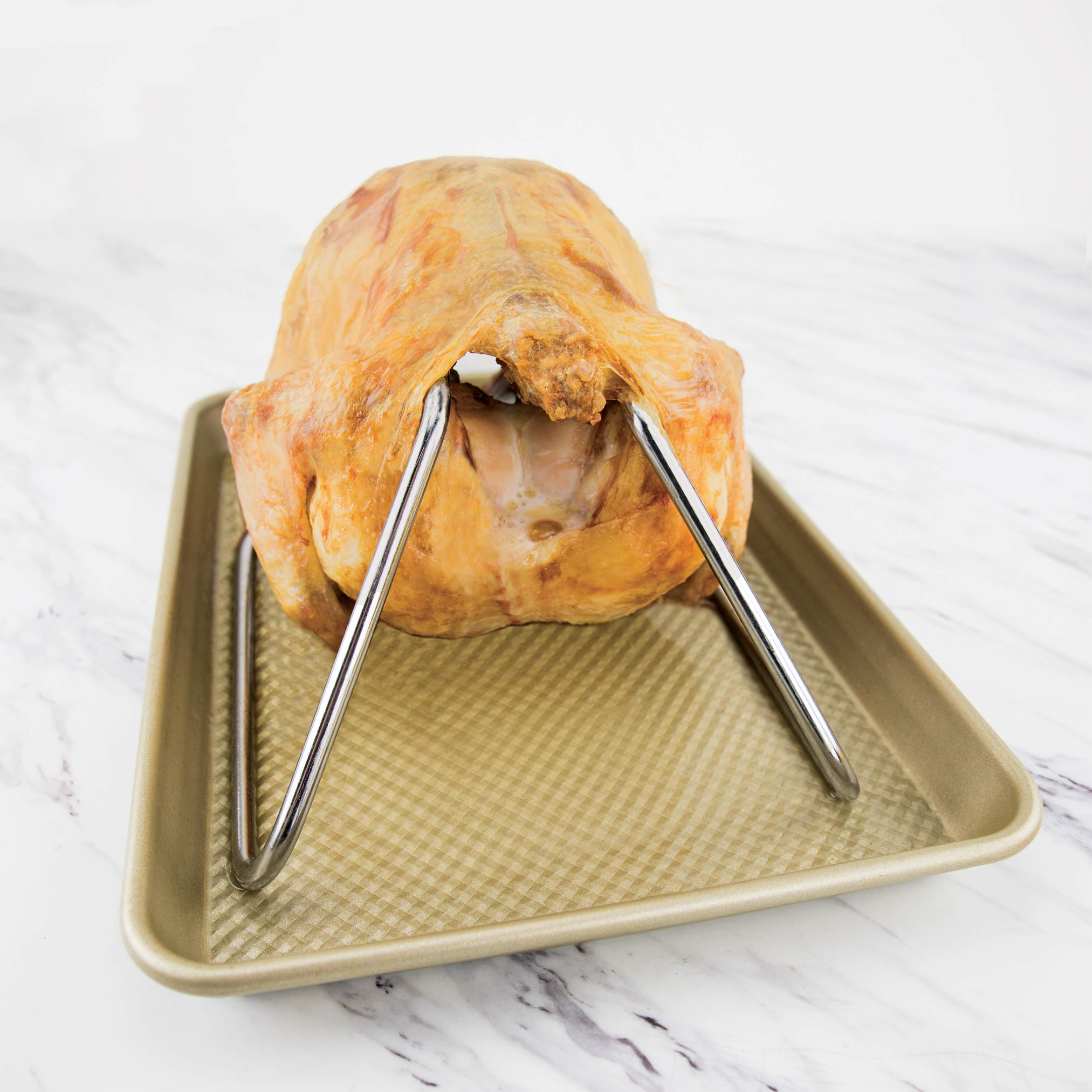 Tovolo, Stainless Steel Poultry Grill Chicken & Duck, Non-Stick Roasting Rack for Indoor & Outdoor Cooking Accessory, 1 EA