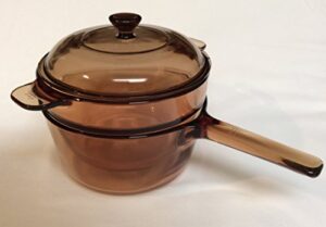 corning visions vision ware amber 3 piece double boiler sauce pan w/ lid