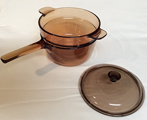 Corning Visions Vision Ware Amber 3 Piece Double Boiler Sauce Pan w/ Lid