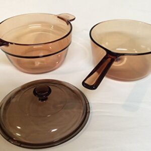 Corning Visions Vision Ware Amber 3 Piece Double Boiler Sauce Pan w/ Lid