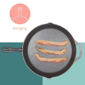 Home Basics 12" Cast Iron Skillet (Black) Frying Pan For Pancakes, Meat, and Fish | Large Skillet For Stovetop and Campfire | Nonstick With Pour Spouts