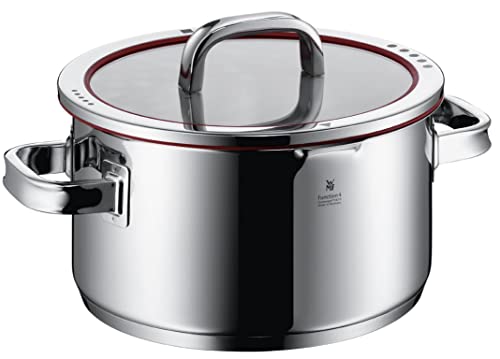 WMF cookware Ø 24 cm approx. 5,7l Function 4 Inside scaling lid - pour off or decant liquids without spilling to keep your dishes and cooker clean. Made in Germany hollow side handles glass lid