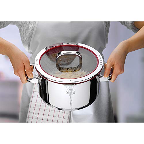 WMF cookware Ø 24 cm approx. 5,7l Function 4 Inside scaling lid - pour off or decant liquids without spilling to keep your dishes and cooker clean. Made in Germany hollow side handles glass lid