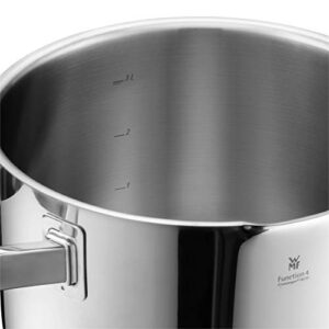 WMF cookware Ø 24 cm approx. 5,7l Function 4 Inside scaling lid - pour off or decant liquids without spilling to keep your dishes and cooker clean. Made in Germany hollow side handles glass lid